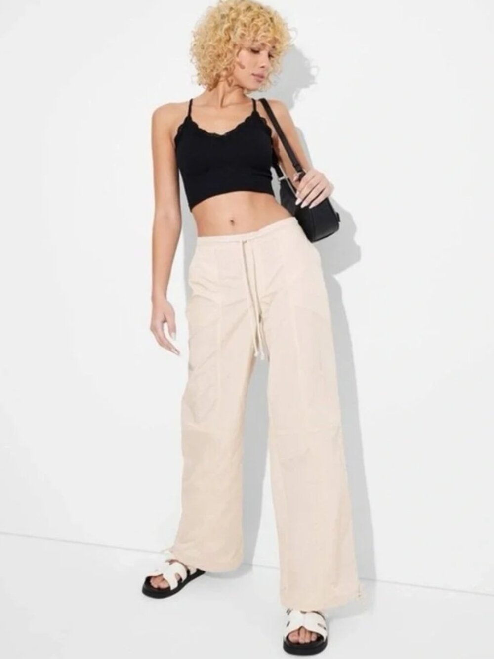 Wild Fable Wide Leg Parachute Pants Drawstring Cargo Nylon XL NWT